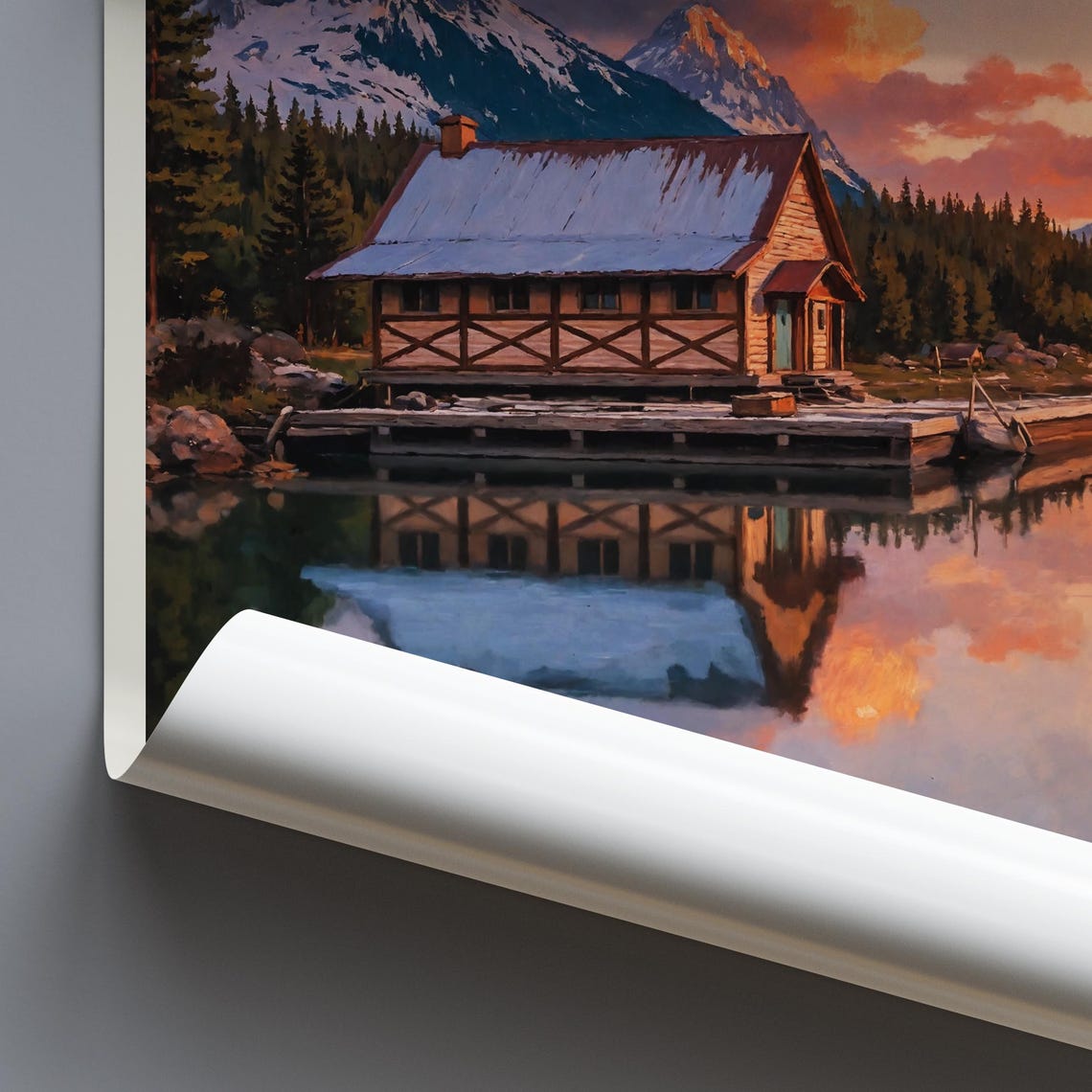Jasper Canada Sunset Lake Boathouse Rocky Mountain Travel Poster - Image 3