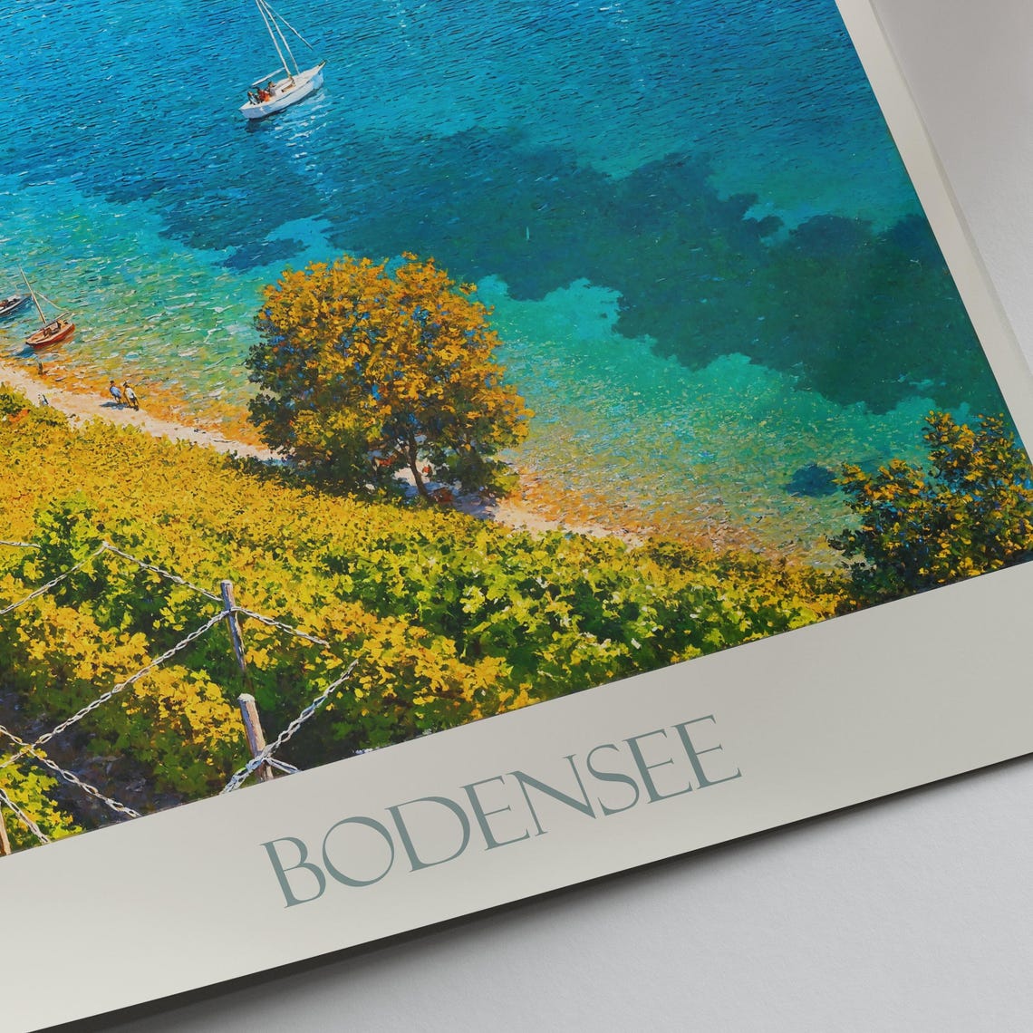 Bodensee Lake Constance Painted Vineyard Shores And Sailboats Poster - Image 3