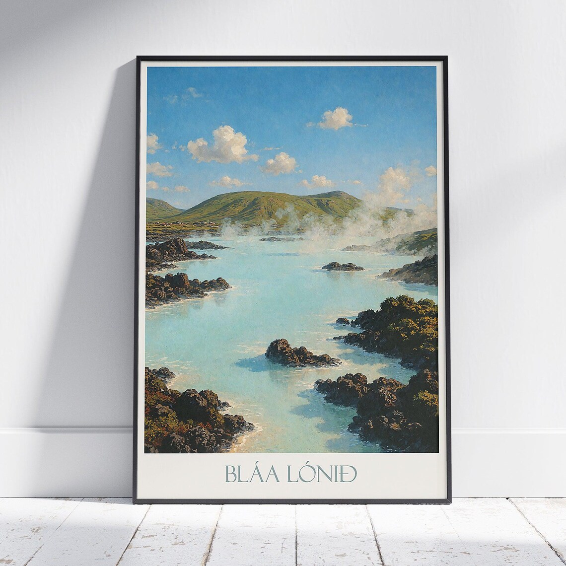 Blue Lagoon Iceland Travel Poster, Volcanic Landscape