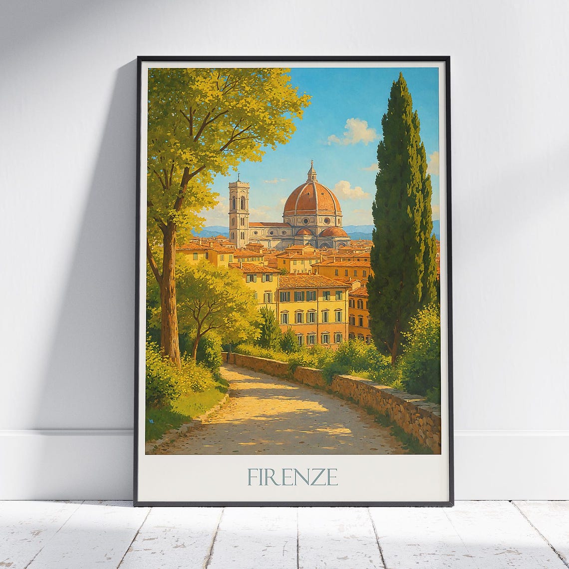 Florence Duomo Bell Tower Hillside Path Tuscany Painted Poster