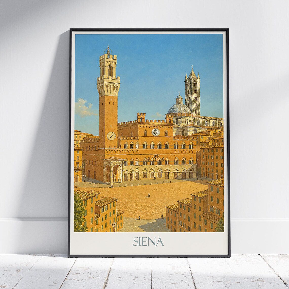 Siena Italy Travel Poster Piazza Del Campo Tuscan Medieval City View