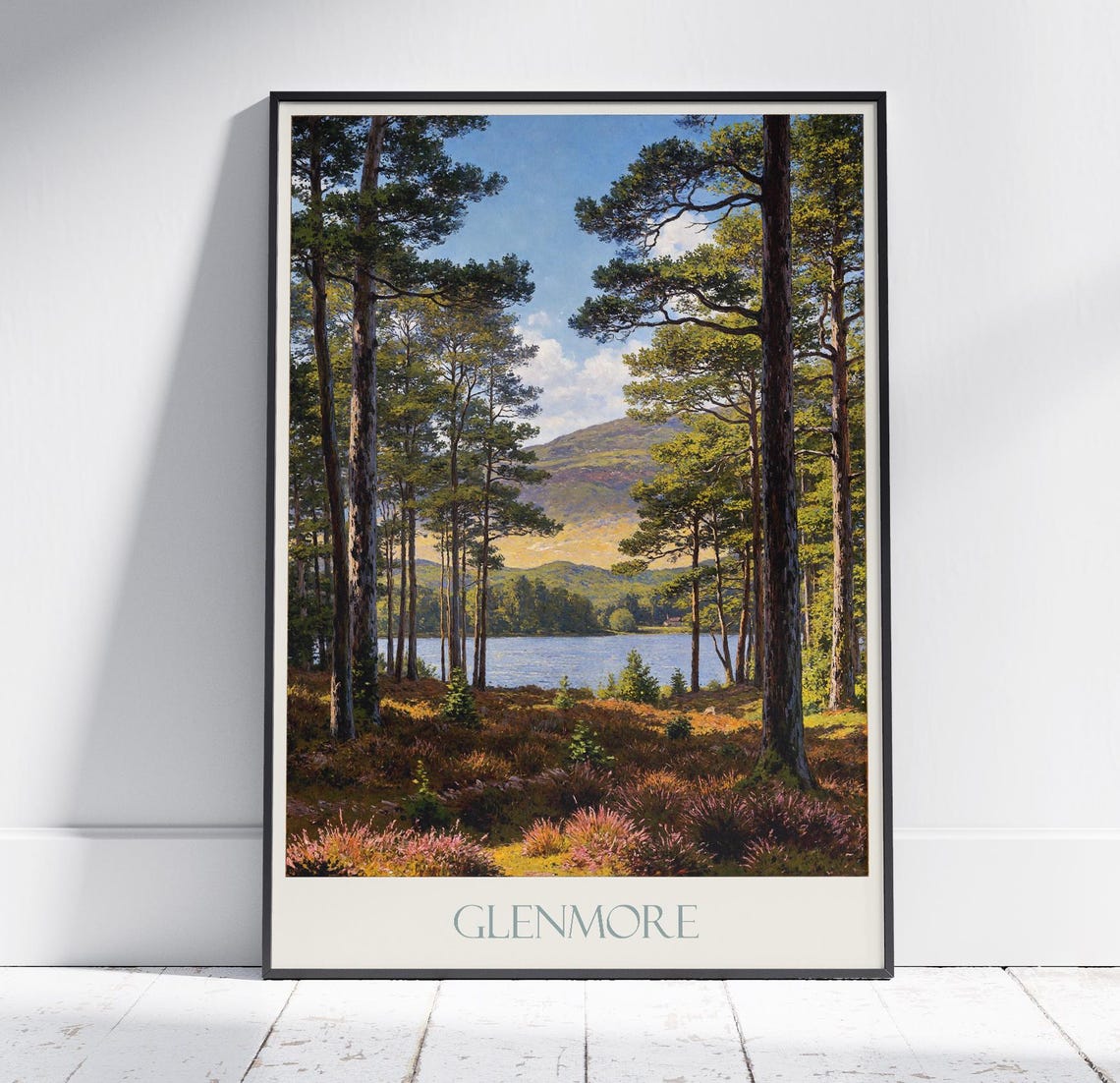Glenmore Pine Forest Loch Heather Scotland Vintage Travel Poster