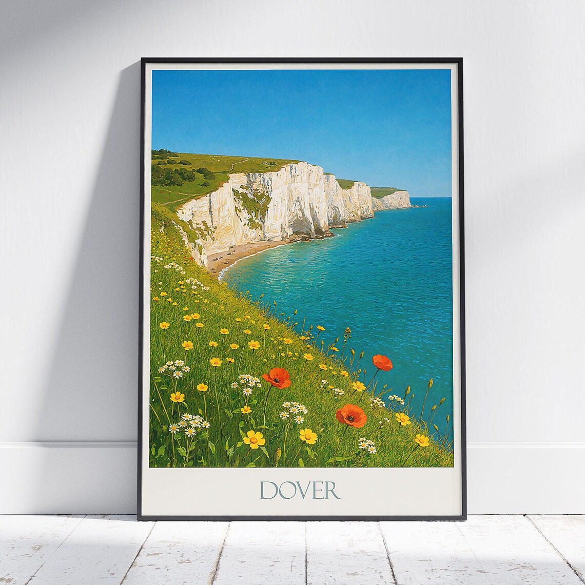 White Cliffs Of Dover Vintage Travel Poster Wildflowers Sea View