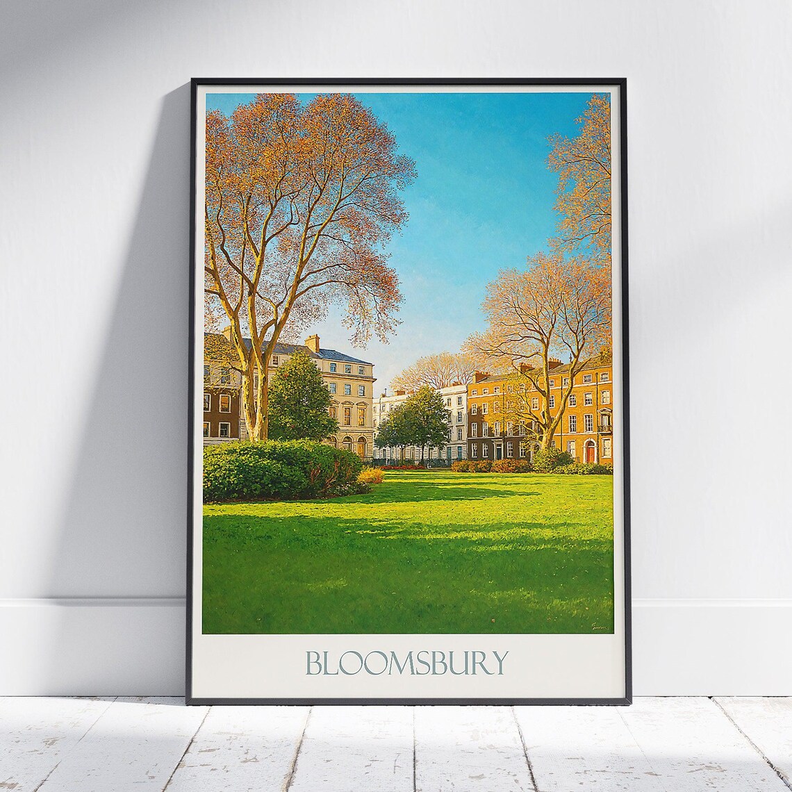 Bloomsbury London Travel Poster Autumn Park and Georgian Terraces