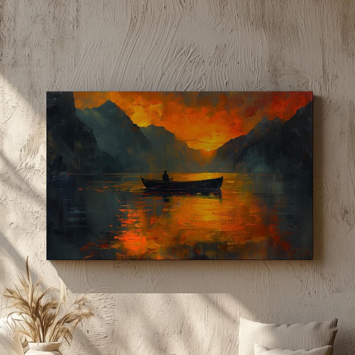 Lone Fisherman Art Print, Sunset Coastal Scene