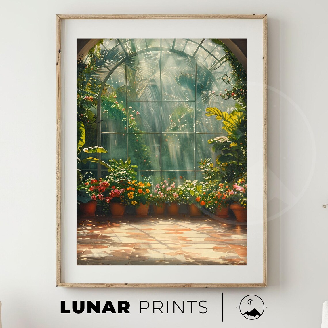Sunlit Atrium Garden Print, Vintage Floral Decor