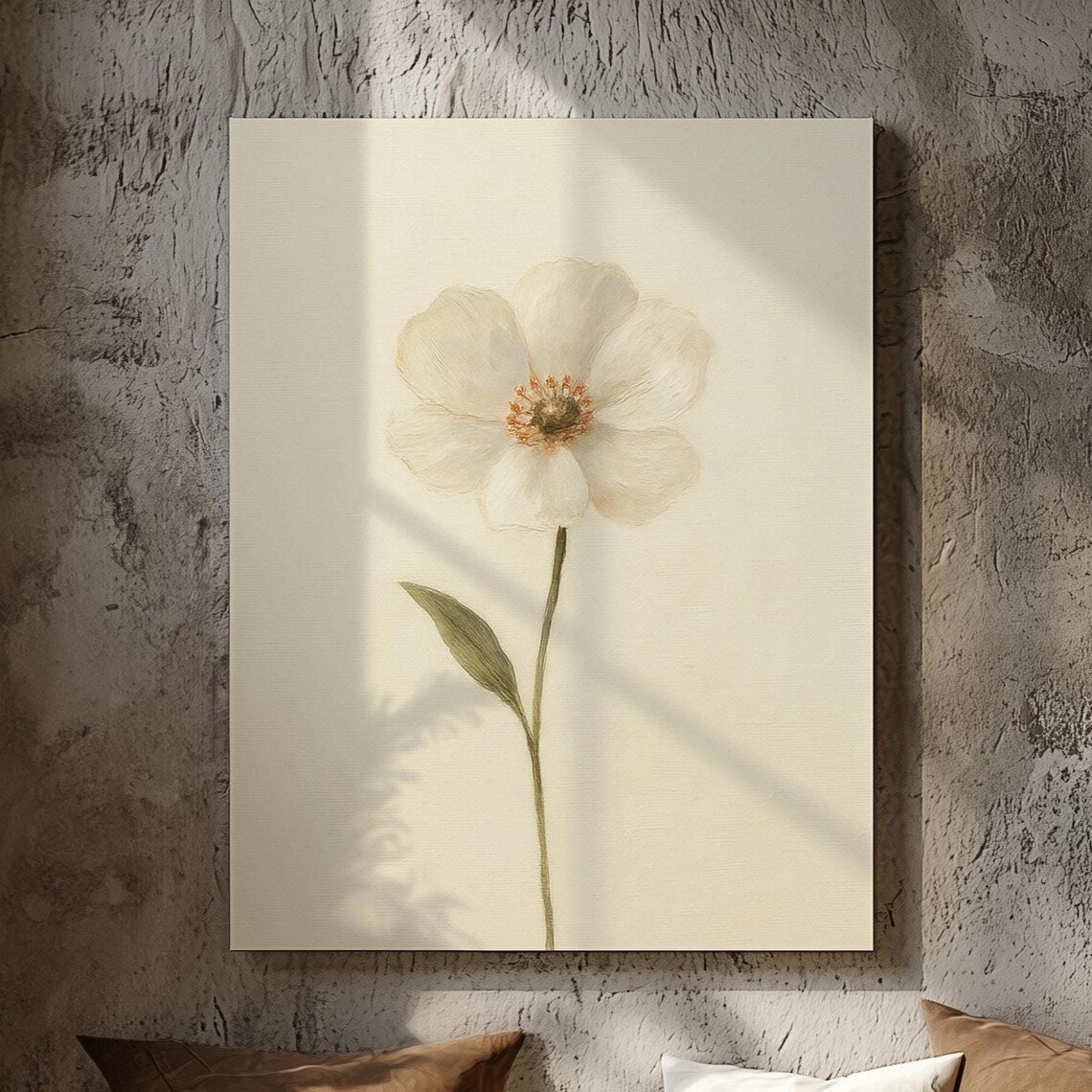 Minimalist White Flower Art Print, Japandi Botanical Painting