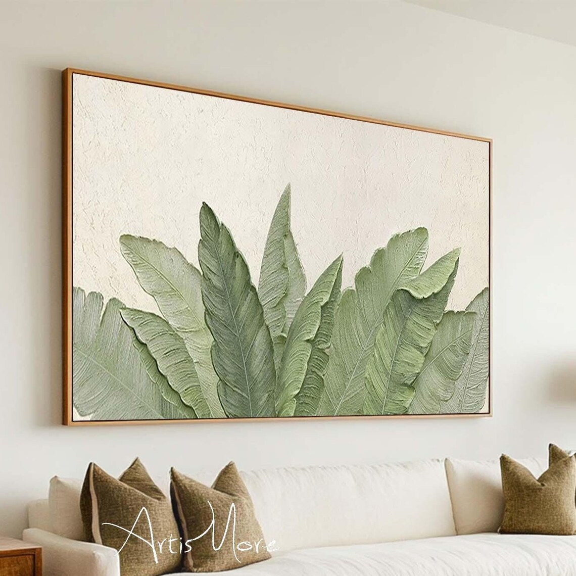 Minimalist Green Palm Leaves Panoramic Botanical Canvas Art Poster - Image 5