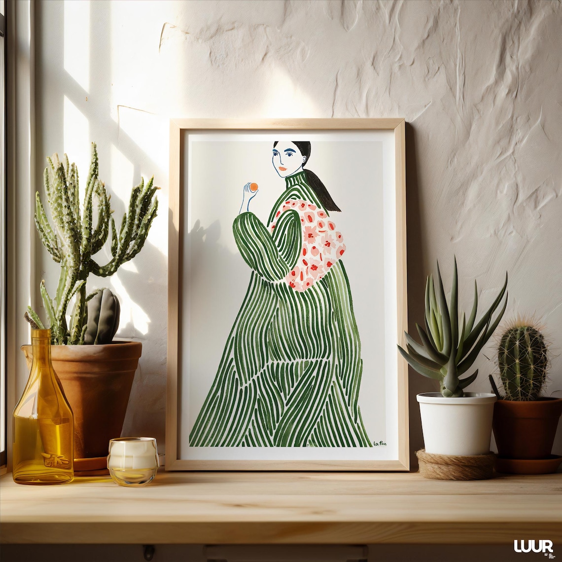 La Poire Green Coat Boho Abstract Line Art Print