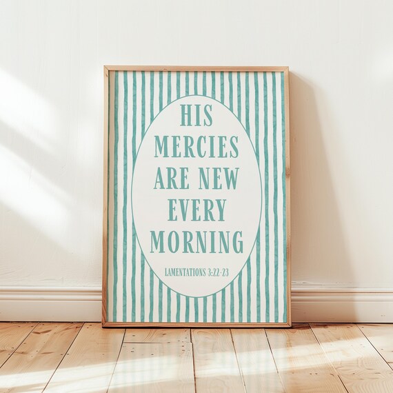 Lamentations Bible Verse With Green Stripes Christian Wall Art Scripture Print For Dorm Apartment Or Home