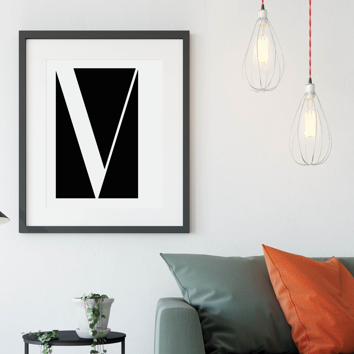 Serif Initial Letter White On Black Graphic Monogram Art Poster - Image 3