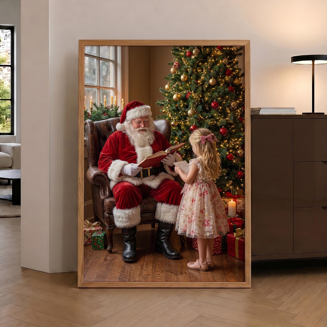 Santa Reading Christmas Letter, Vintage Holiday Decor