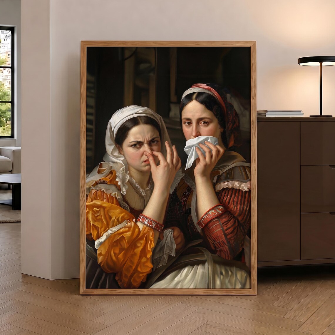 Funny Stinky Bathroom Classical Women Hold Nose Humor Poster