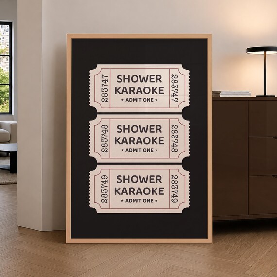 Funny Shower Karaoke Admit One Tickets Retro Bathroom Wall Art