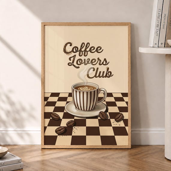 Coffee Lover Club Print Espresso Wall Art Trendy Kitchen Retro Cafe Sign Poster Bar Optional Frame