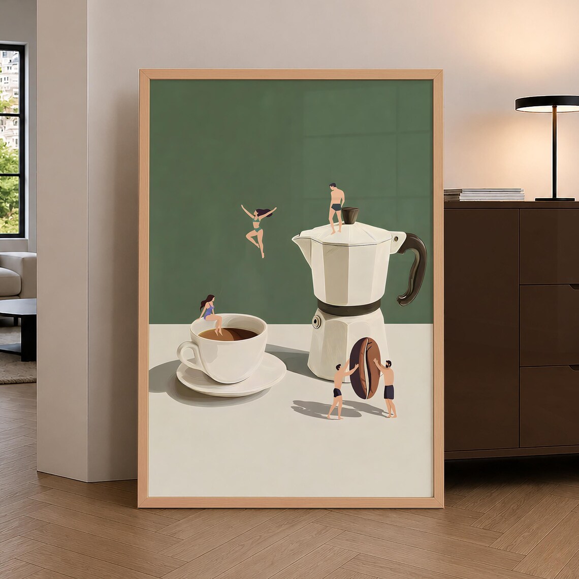 Coffee Adventures Poster, Surreal Espresso Kitchen Art