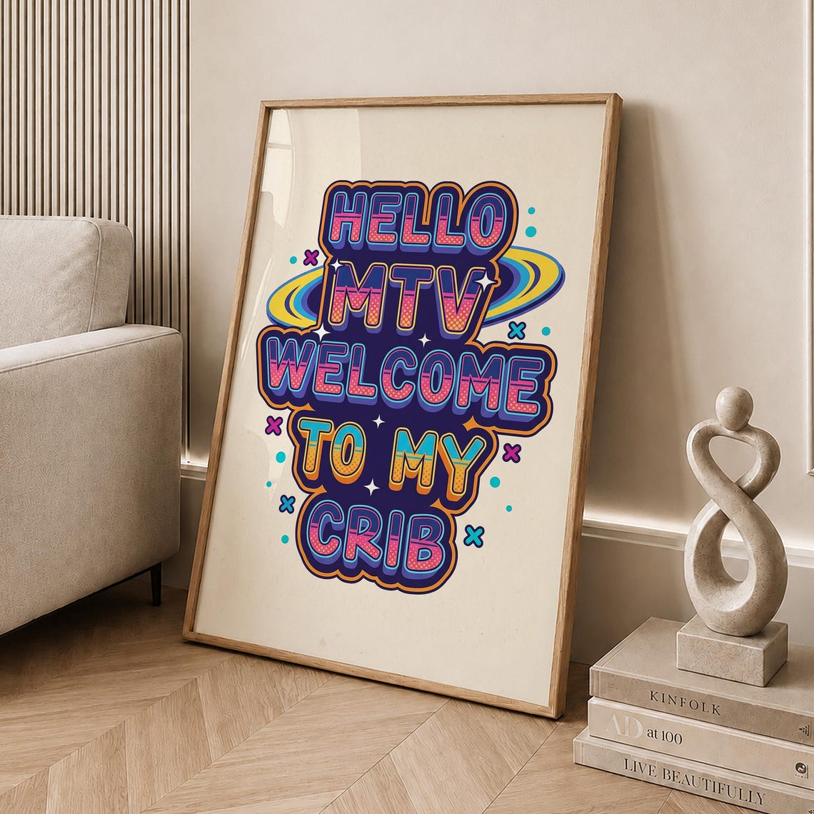 Hello MTV Welcome To My Crib Y2K Retro Neon Typography Music Poster