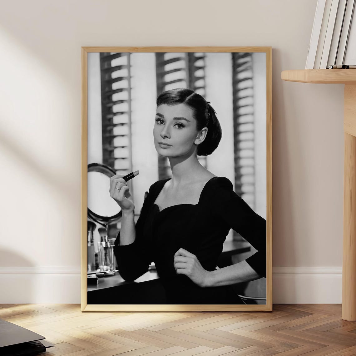 Audrey Hepburn Lipstick Moment Vintage Black And White Glamour Poster