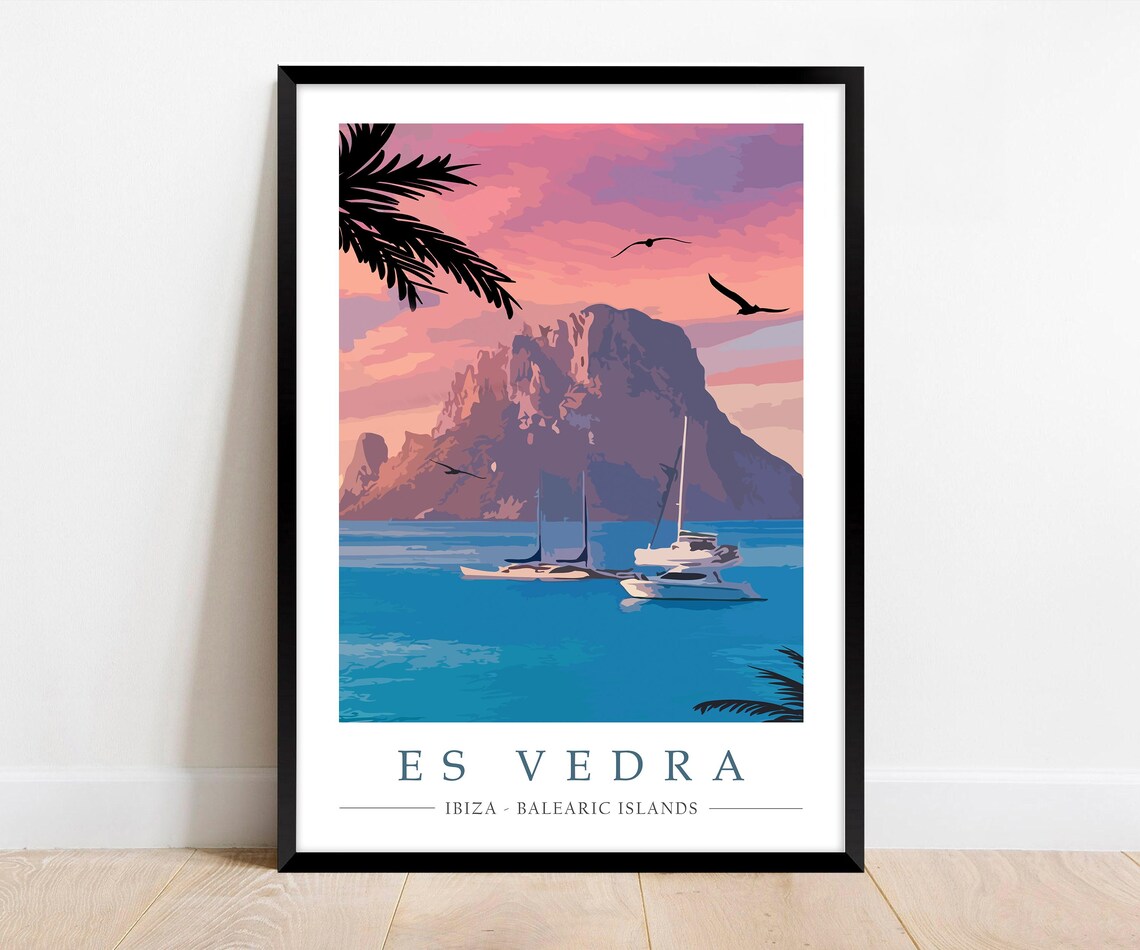 Es Vedra Ibiza Travel Poster, Balearic Islands