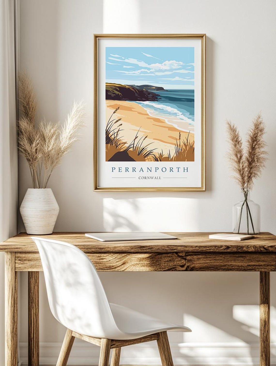 Perranporth Cornwall Sandy Beach with Dunes and Cliffs Poster - Image 2
