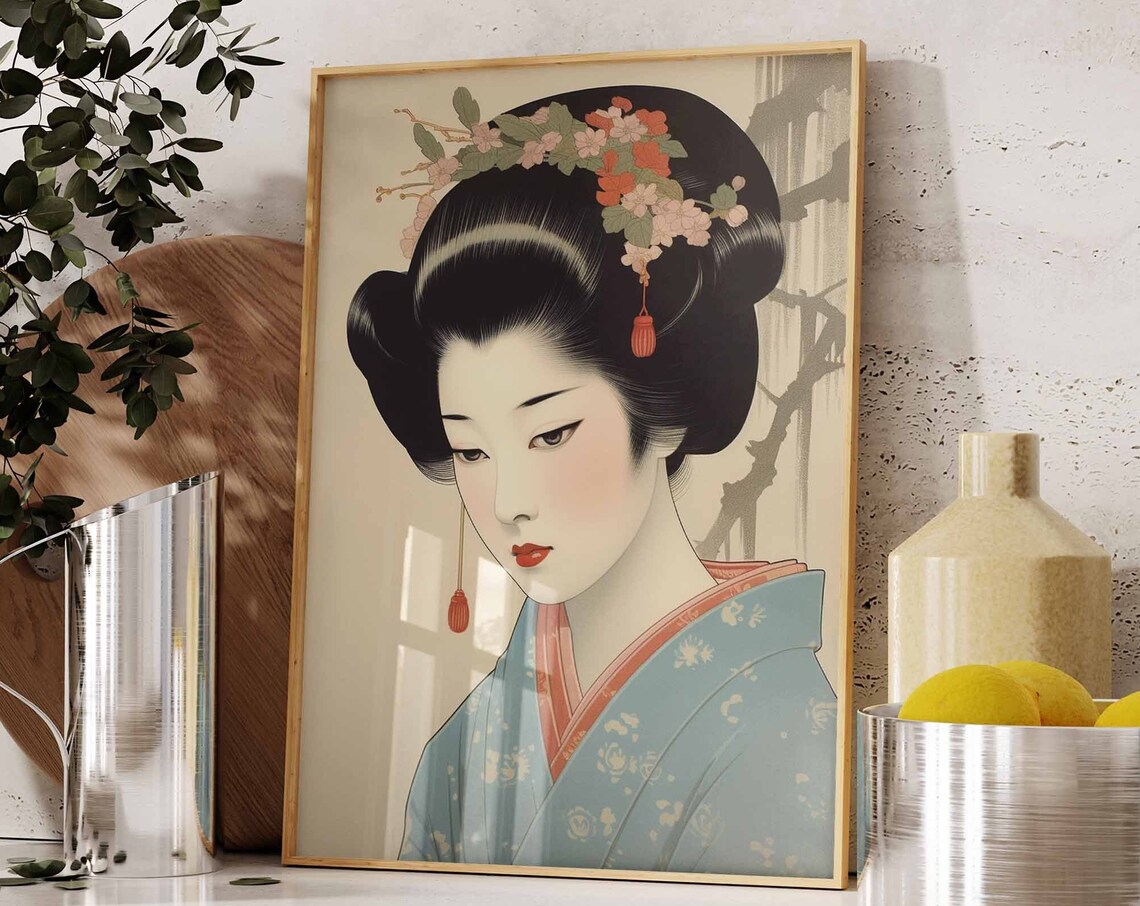 Japanese Geisha Ukiyo-E Art Print, Traditional Decor - Image 3