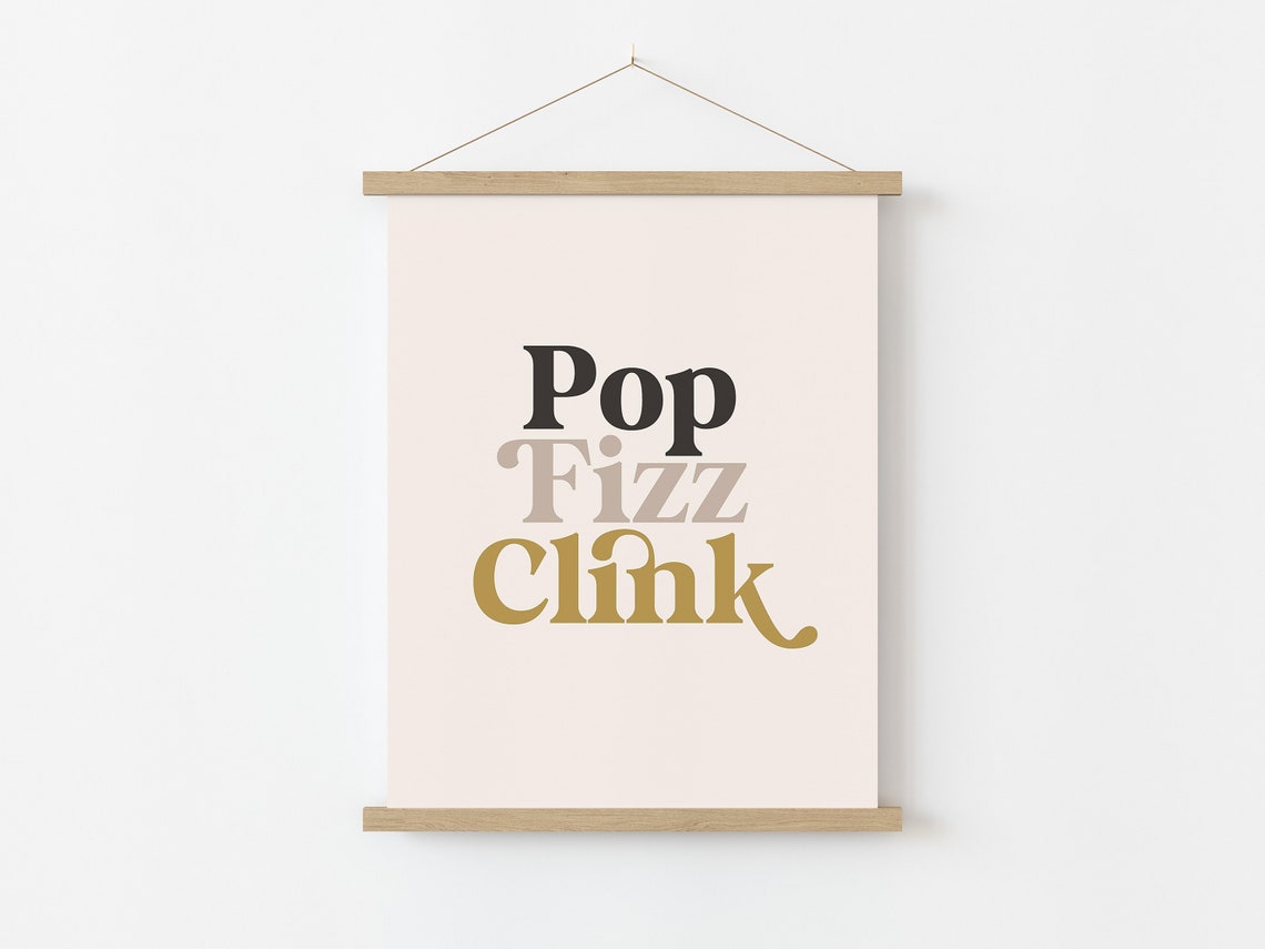 Pop Fizz Clink Retro Typography Gold Champagne Bar Cart Party Poster - Image 5