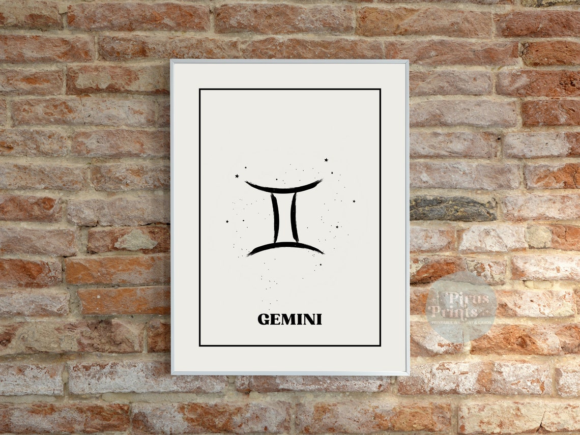 Gemini Zodiac Print Astrology Wall Art Minimal Black White Zodiac Print Gift For Gemini Instant - Image 3