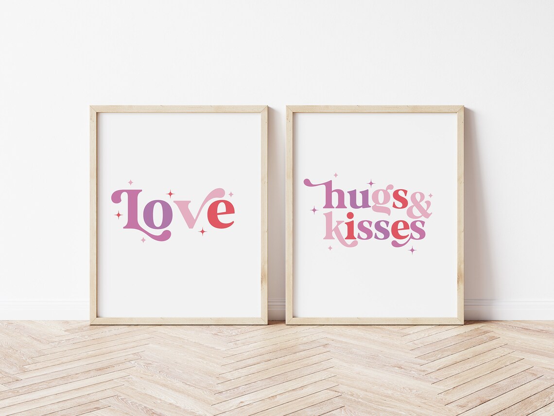 Hugs Kisses Valentines Day Wall Art, Nursery Decor - Image 3