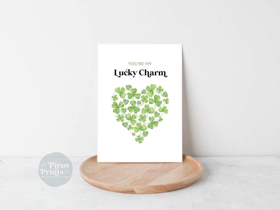 You're My Lucky Charm Shamrock Heart Watercolor Printable Card Print - Image 4