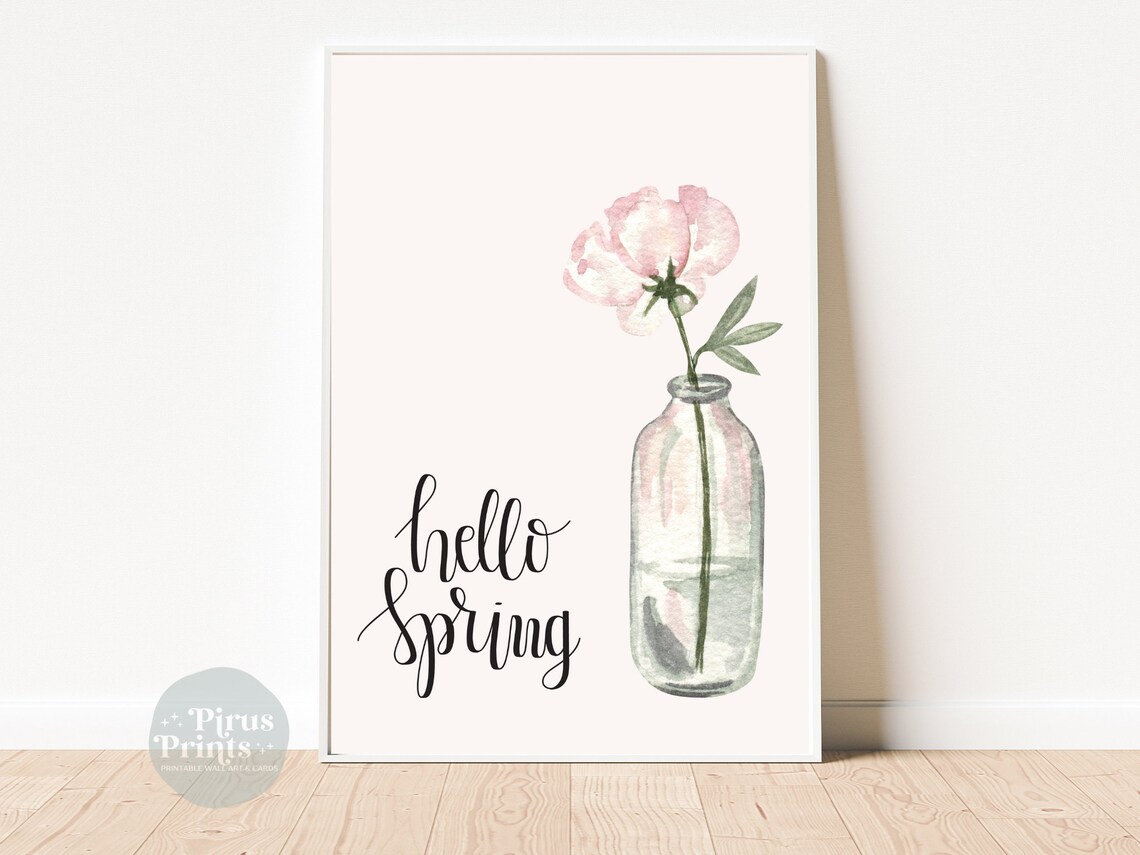 Hello Spring Watercolor Floral Art Print, Spring Decor - Image 2