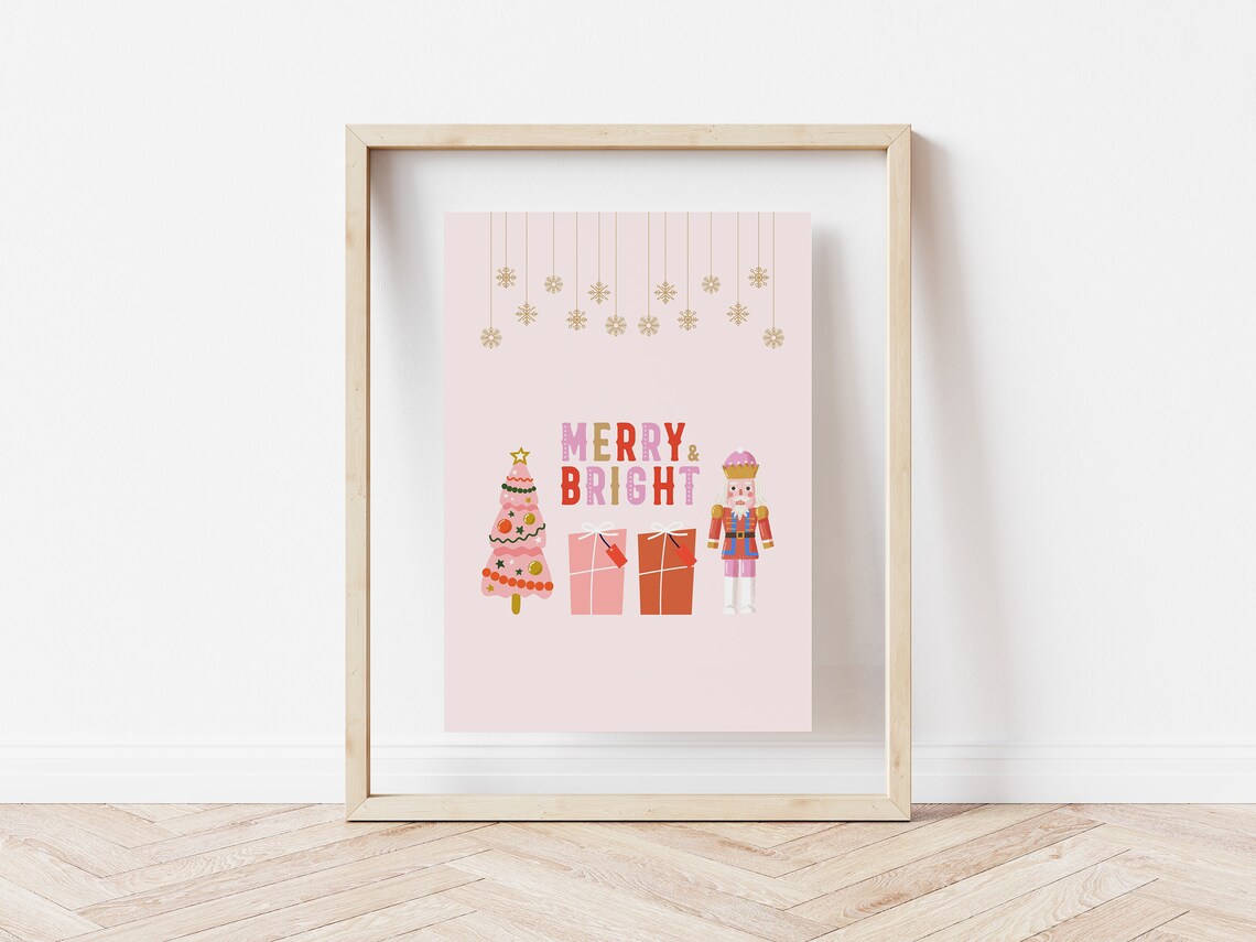 Pink Nutcracker Christmas Retro Holiday Art Print - Image 2