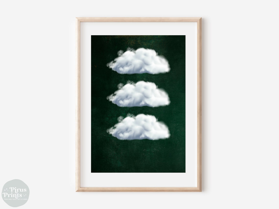 Jewel Tone Emerald Green Cloud Trio Moody Maximalist Wall Art - Image 2
