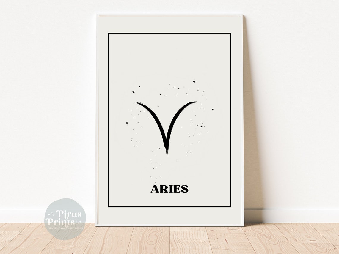 Aries Ram Horns Zodiac Sign Minimal Black White Starry Wall Art - Image 5