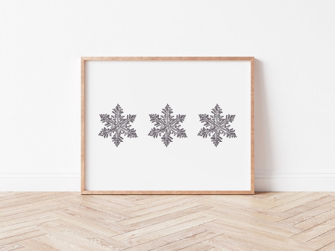 Vintage Engraved Snowflakes Trio Print Minimal Winter Cabin Wall Art - Image 5