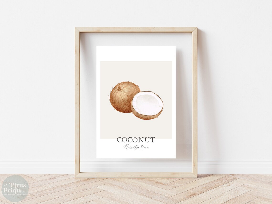 Watercolor Coconut Art Print, Tropical Kitchen Decor - Image 5