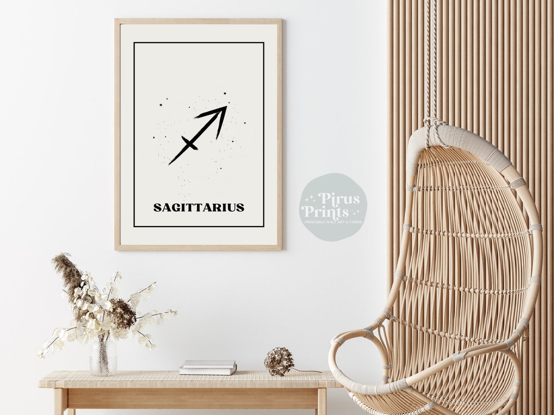 Sagittarius Zodiac Print Astrology Wall Art Minimal Black White Zodiac Print Gift For Sagittarius Instant - Image 2