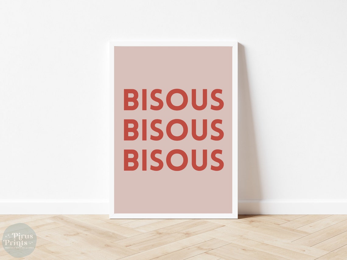 Bisous Bisous Bisous Red French Typography Pink Romantic Love Print - Image 2