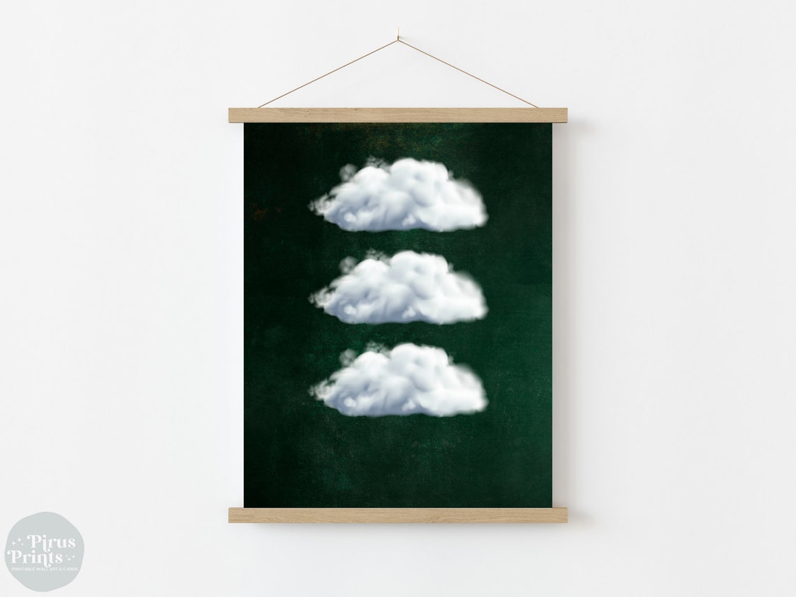 Cloud Wall Art Emerald Green Maximalist Decor Abstract Art Print Puffy Clouds Print Dark Academia Decor - Image 3