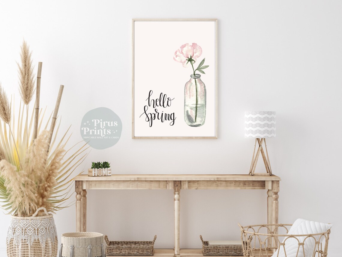 Hello Spring Watercolor Floral Art Print, Spring Decor - Image 3