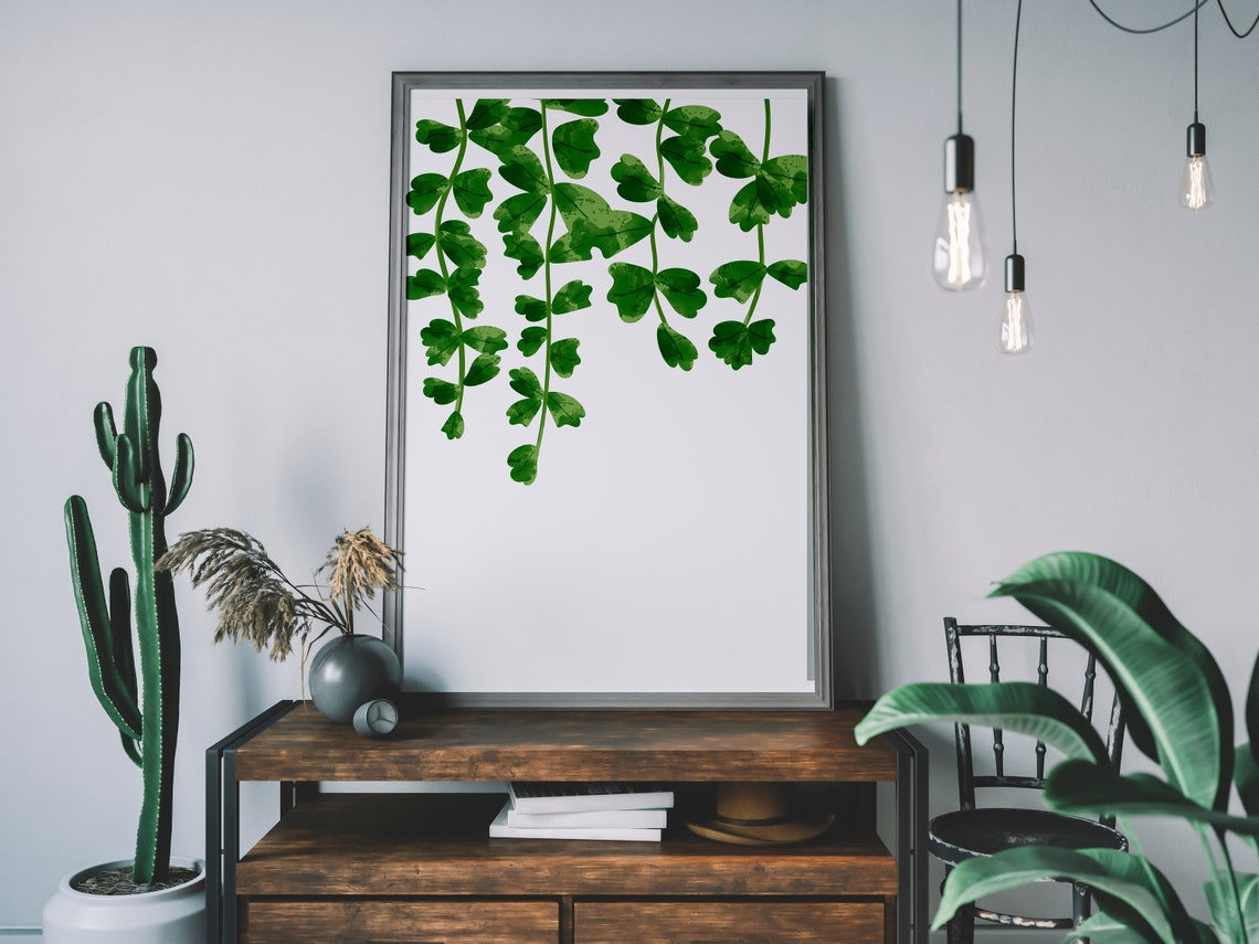 Hanging Green Vines Watercolor Trailing Leaves Botanical Wall Art