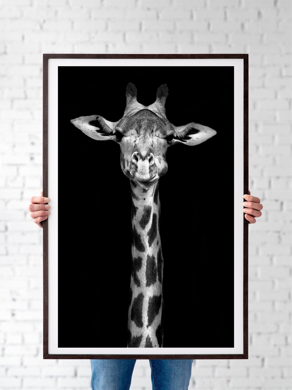 Black And White Giraffe Print, Monochrome Bathroom Art