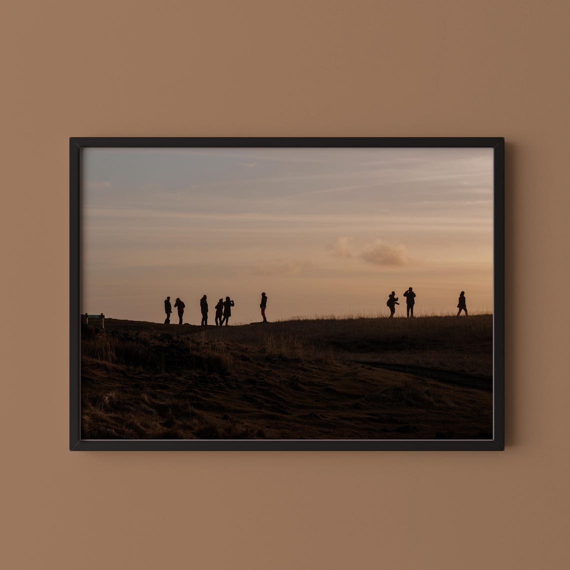 Iceland Golden Hour Sunset Hikers Silhouette Photography Poster