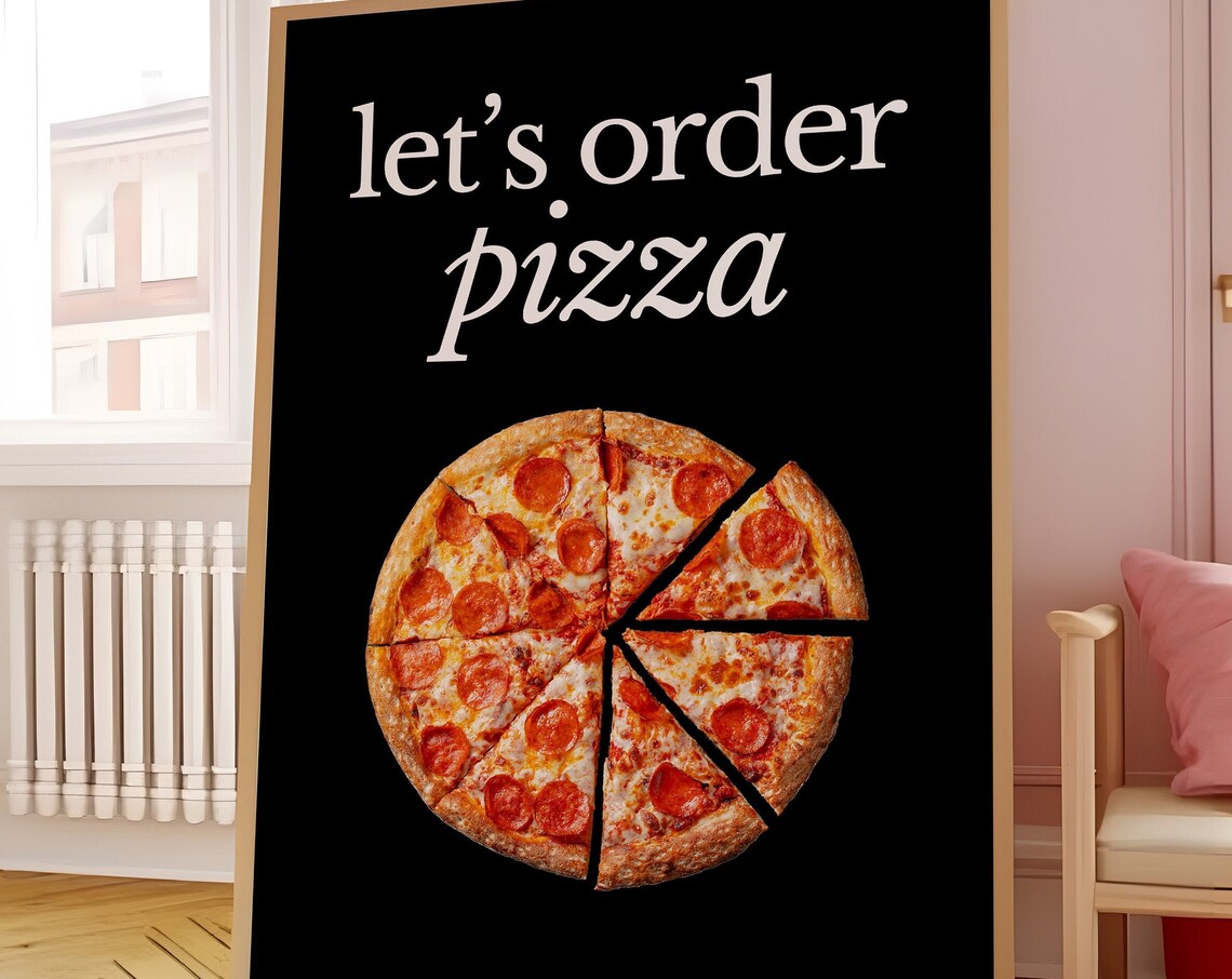 Lets Order Pizza Retro Black Kitchen Art Print with Pepperoni