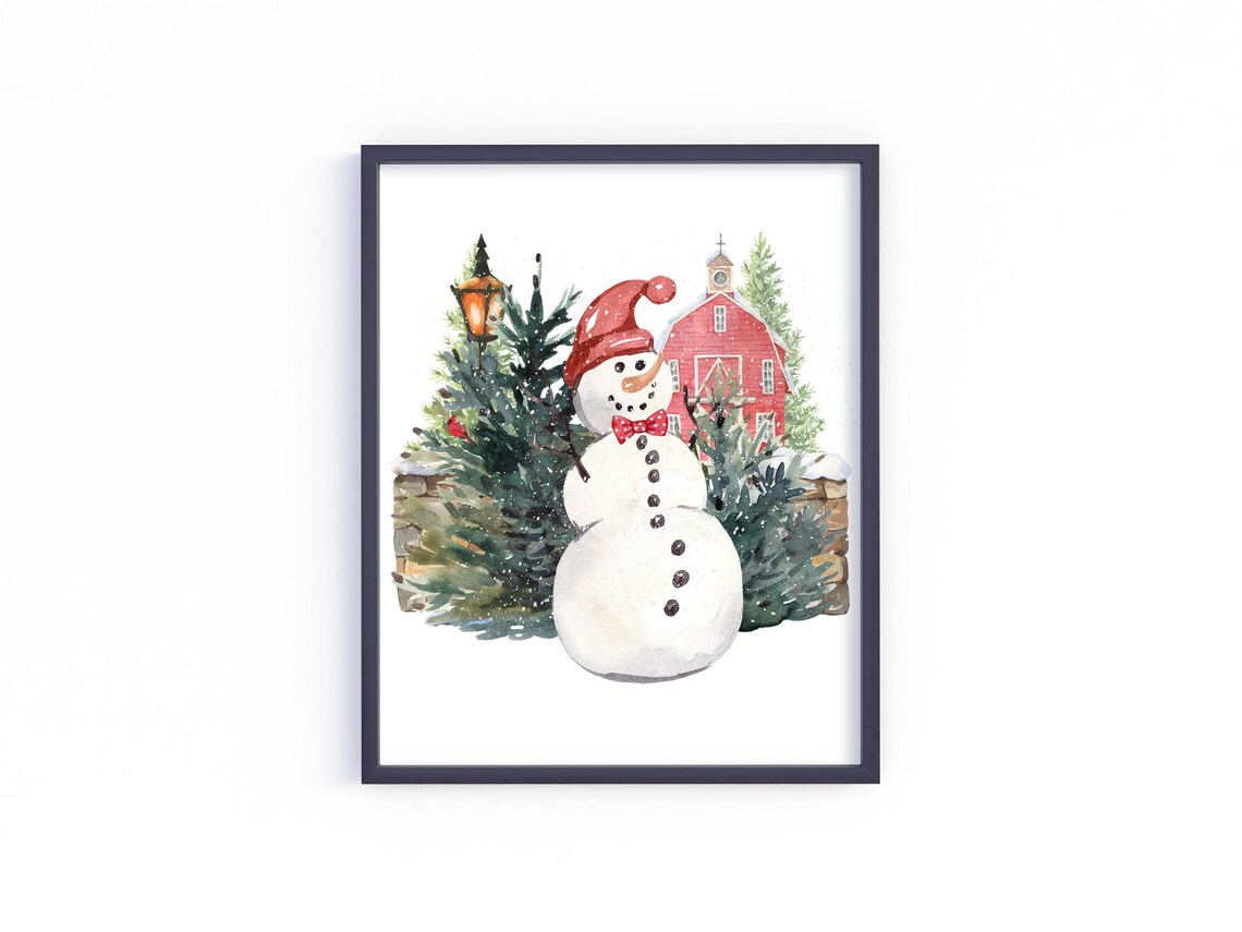 Winter Snowman Wall Art Woodland Snowman Sign 5x7 8x10 85x11 11x14 16x20 Seasonal Watercolor Decor Diy Home Decor - Image 7
