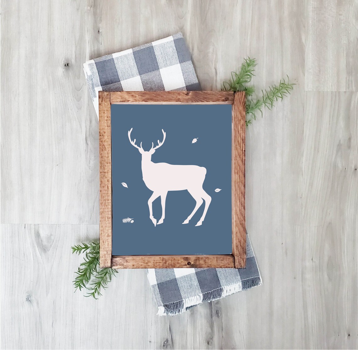 White Stag Deer Silhouette Dusty Blue Minimalist Woodland Antler Poster - Image 2