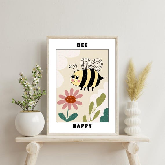 Bee Happy Cute Poster Wall Art
