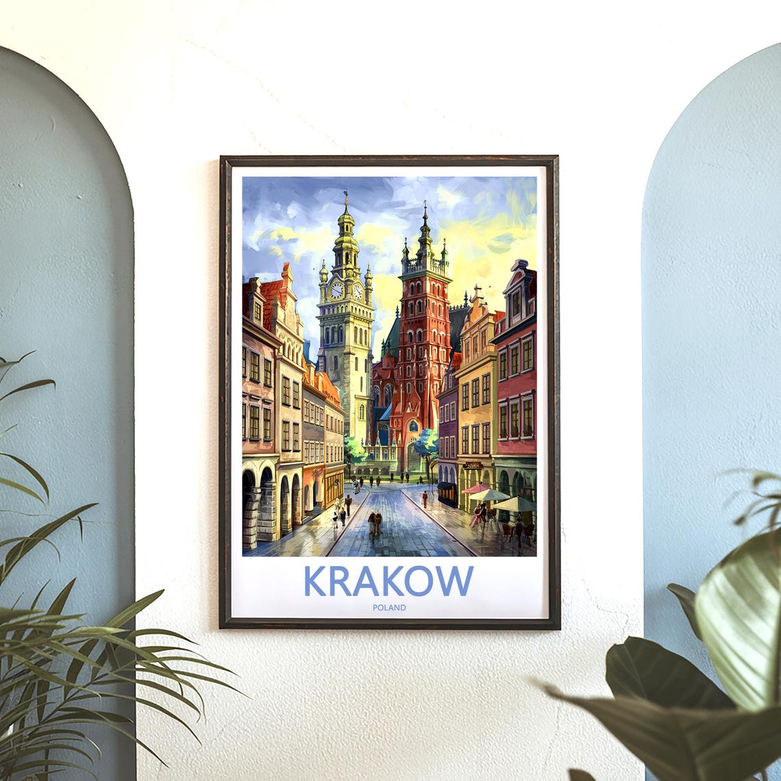 Krakow Old Town Street and Town Hall Tower Day View Travel Poster - Image 3
