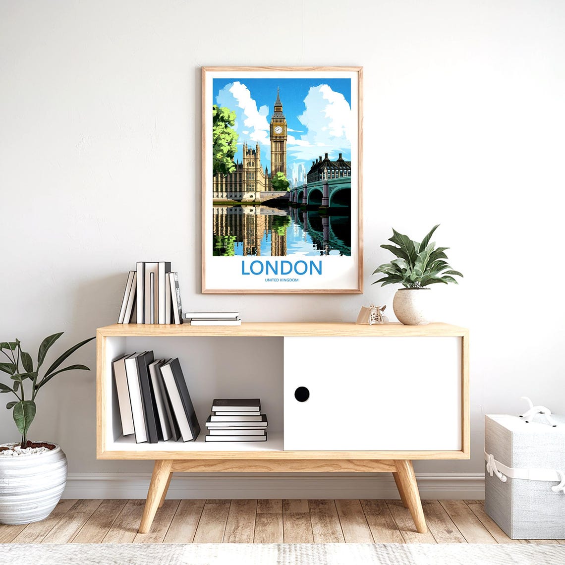 London Parliament Big Ben Mirrored Thames Daytime View Poster - Image 2