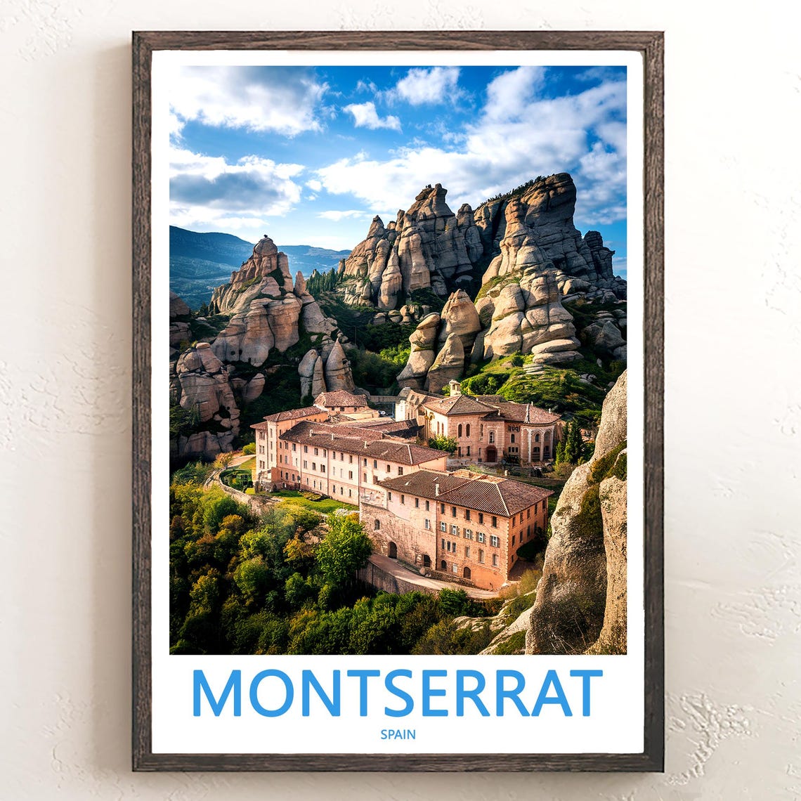 Montserrat Monastery Valley and Jagged Rock Peaks Travel Poster