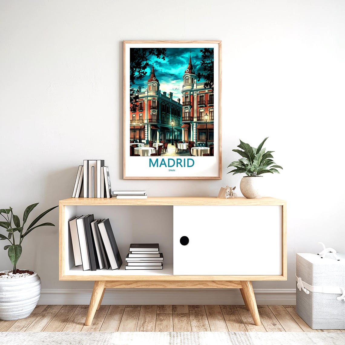 Madrid Night Cafe Corner Historic Facade Illustration Poster - Image 2